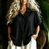 Womens Short Sleeve Button Down Shirt Loose Fit Lapel Collar Casual Blouse Lightweight Summer Top for Daily Wear