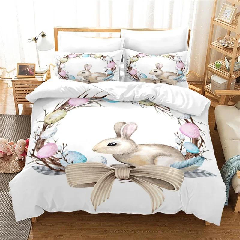Cartoon Rabbit Duvet Cover Set Funny Animals 3D Print Bedding Set For Kids Teens Bedroom Decor Comforter Cover With Pillowcases