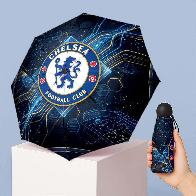 Chelsea FC Pattern Printed Mini 5 Folds 8 Ribs Compact Umbrella Windproof Waterproof Lightweight Portable Folding