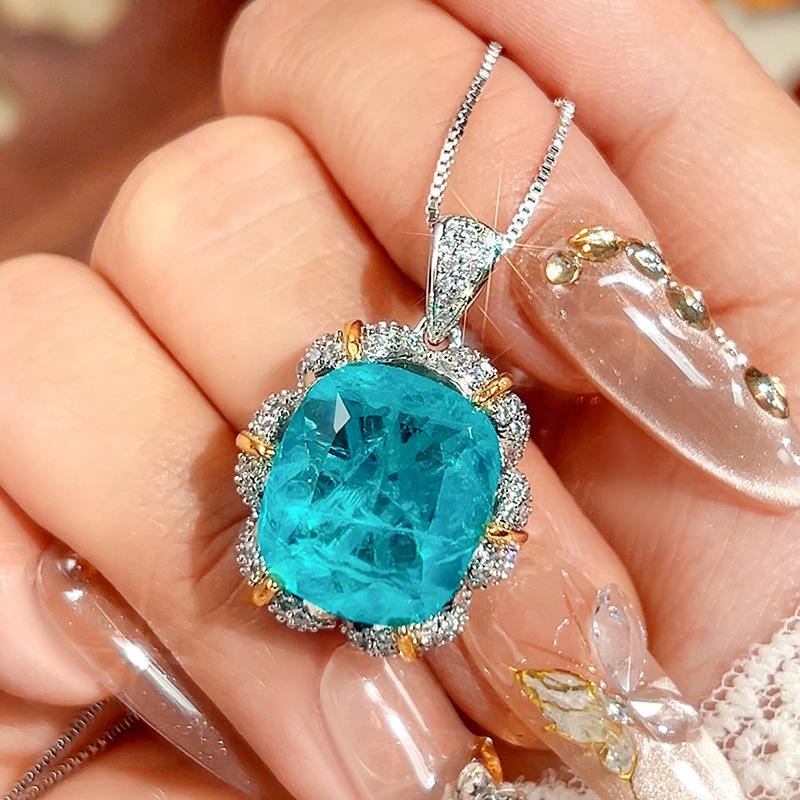 Set Jewelry Necklace Ring Stud Earrings Lotus Shape Para Blue Light Luxury Women