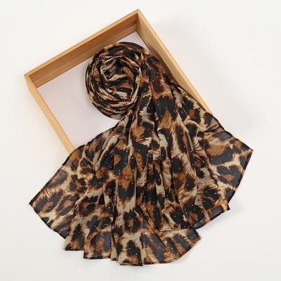 Rhinestone Chiffon Leopard Print Hijab Scarf Woman Muslim Hijab Shawls Islamic Muslim Fashion Turban Ramadan Headscarf 180*75Cm