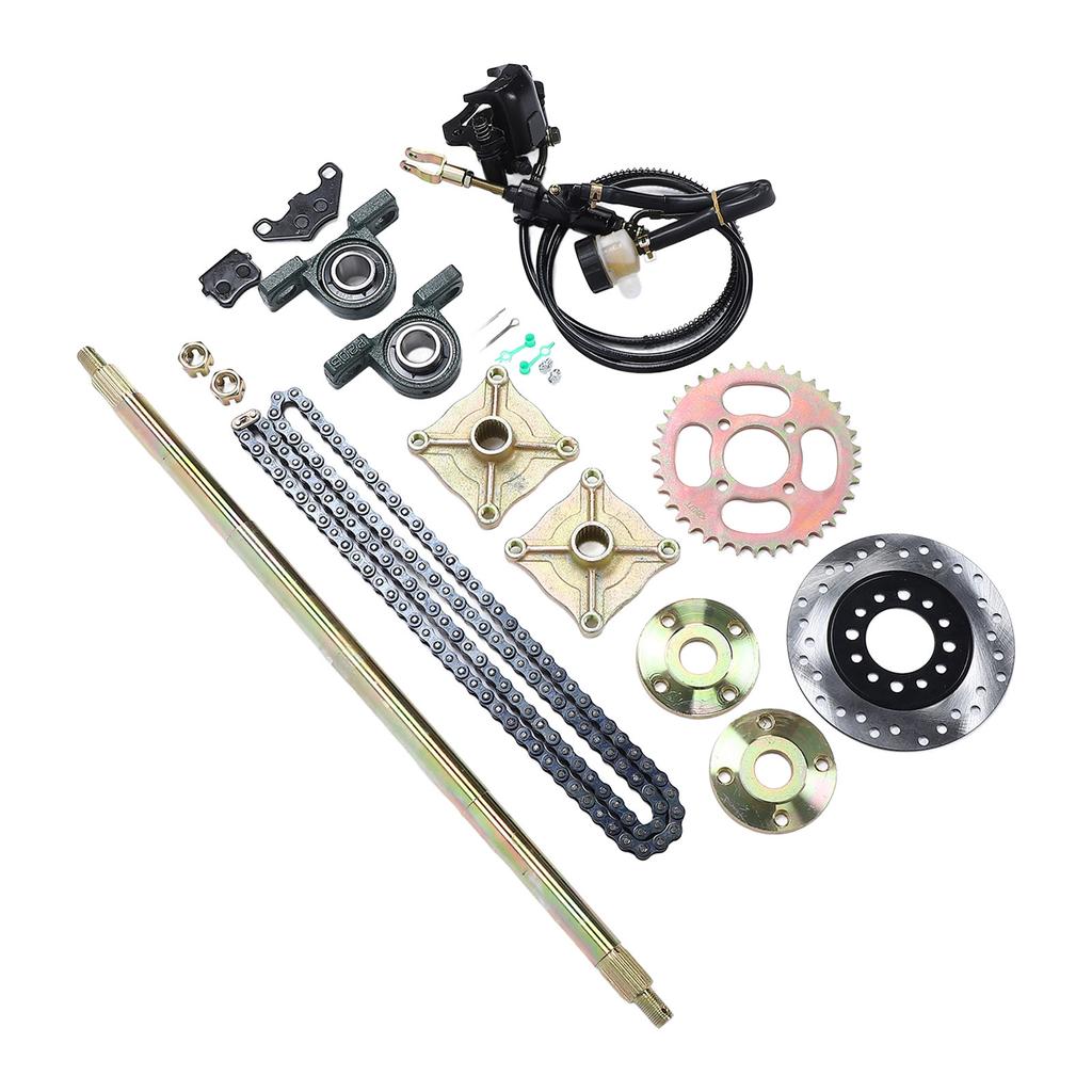 25.5in Go Kart Rear Live Axle Kit Rugged Enhanced Grip Sprocket Hub Brake Assembly Chain Disc for 50cc 70cc 90cc ATV