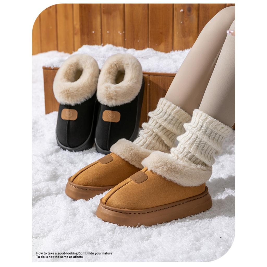 Plush Shoes for Women In Autumn and Winter, Thick Soled Bags, Cotton Shoes with Plush Insulation for Indoor and Outdoor Wear, Cotton Slippers