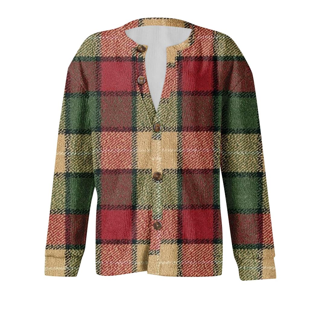 Women's Fashion Christmas Printed Long Sleeve Knitted Cardigan Button Down Jacket