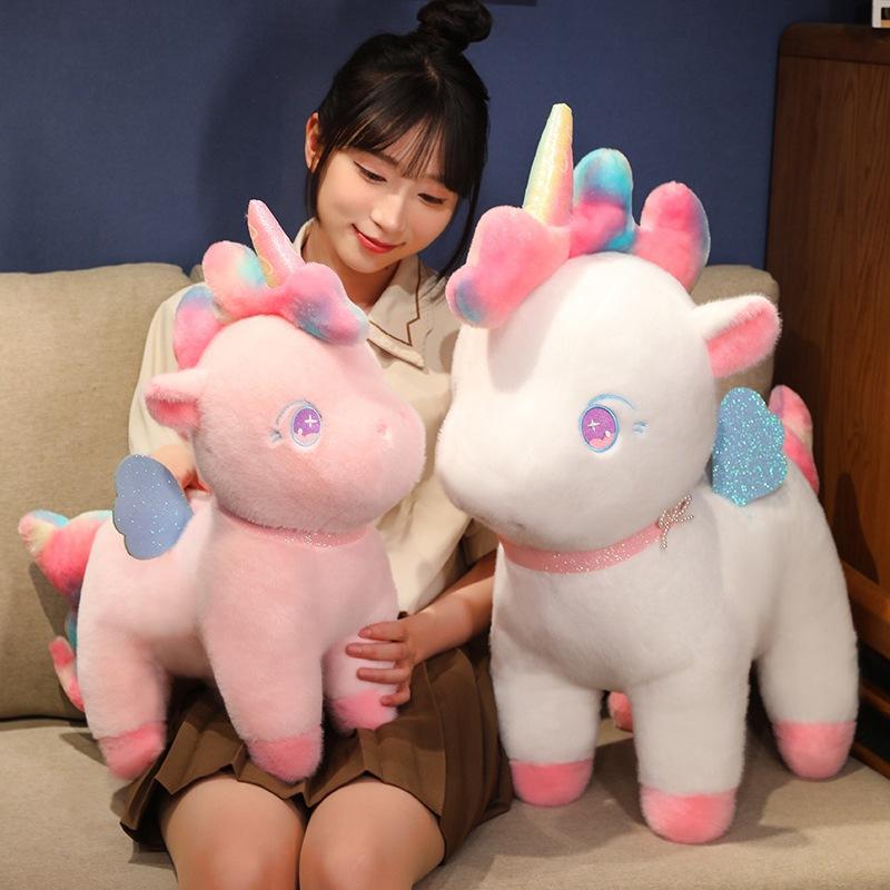 Girl's Heart Pink Unicorn Doll Plush Toy Rainbow Unicorn Doll Children's Company Soothing Doll