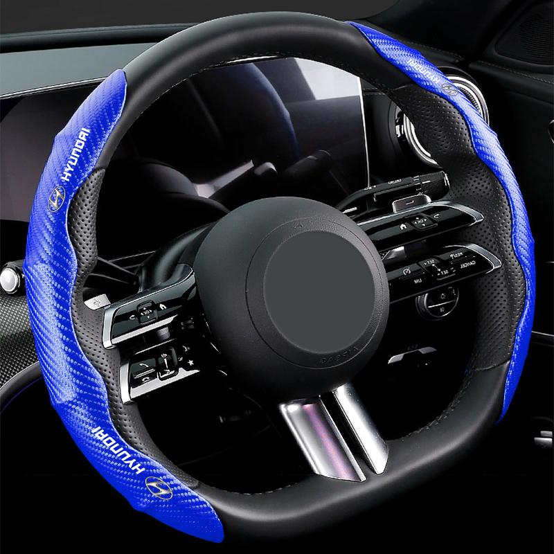 2pcs Carbon Fiber Non-Slip Steering Wheel Cover Car Accessories For Hyundai I30 Accent Creta Kona IX35 I40 Getz Sonata Elantra Veloster