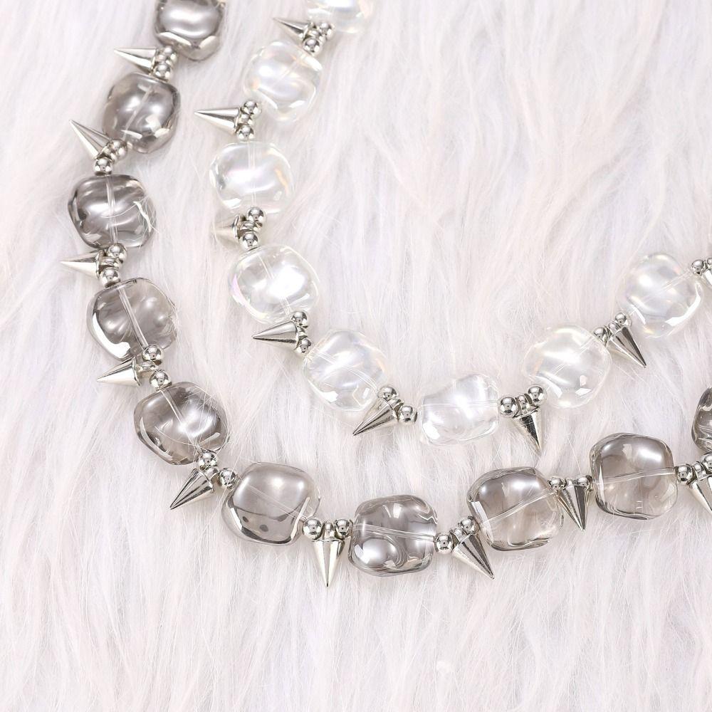Gothic Beaded Necklace Irregular Collarbone Chain Elegant Rivet Beads Necklace  Women