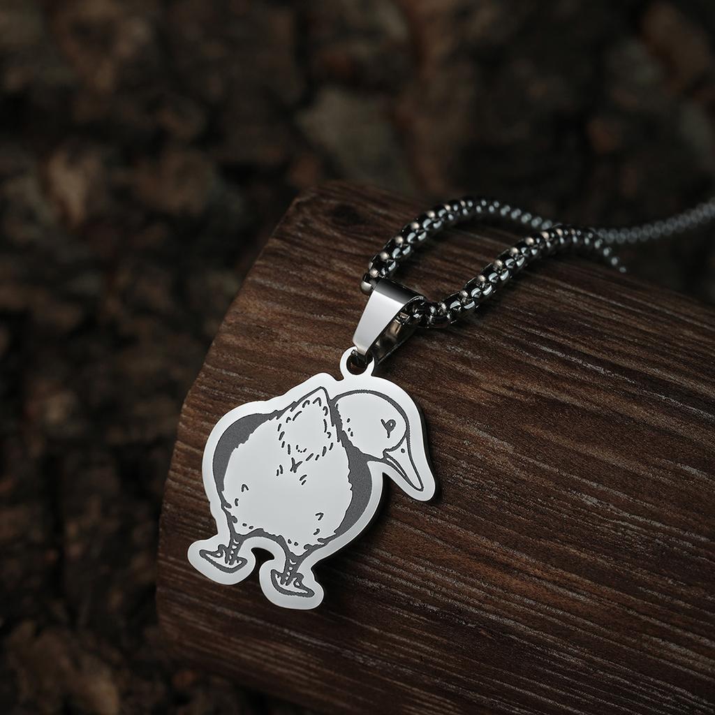 Kinitial Stainless Steel Necklaces Fluffy Duck Butt Looking Behind Animal Pendants Chains Choker Necklace For Women Jewelry