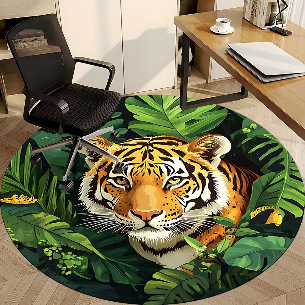 1pc Tiger Jungle Print Chair Carpet for Office Non-Slip, Machine Washable Rug for Office, Room - Holiday Decor, Machine Made yy251016125
