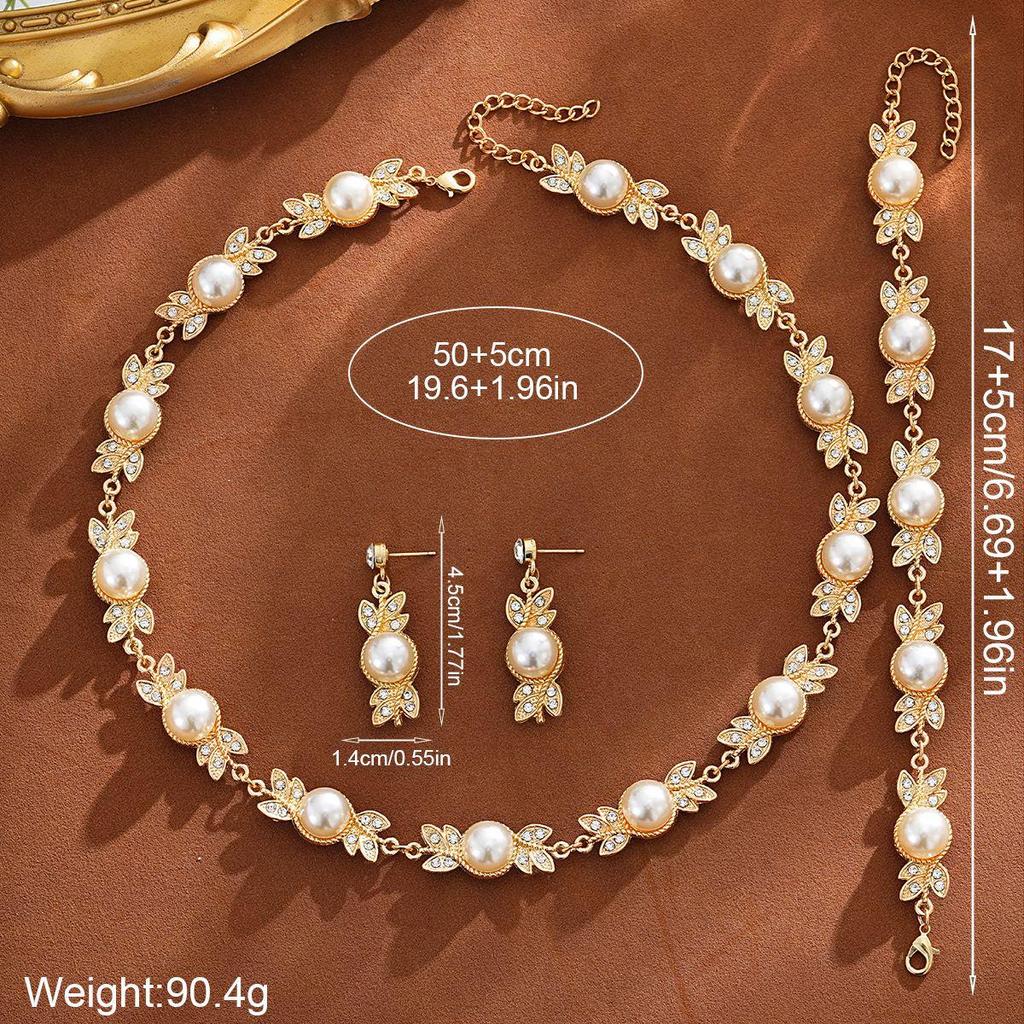 Luxury Pearl Necklace, Earrings & Bracelet Set - Elegant Bridal Wedding Jewelry
