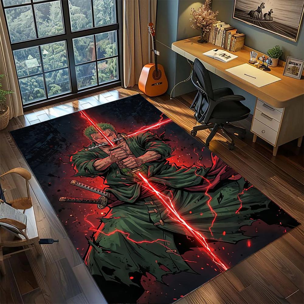 Cool Zoro Green Hair Pirate Swordsman Rug Carpet Large Area Rug Non Slip Washable Floor Mat Gamer Room Bedroom Home Decor