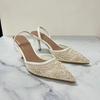 Fashion 2025 Spring And Summer Wear Fashion Shallow Mouth Pointed Net Rhine-Diamond Pearl After Empty High-Heeled Sandals Women'S Shoes