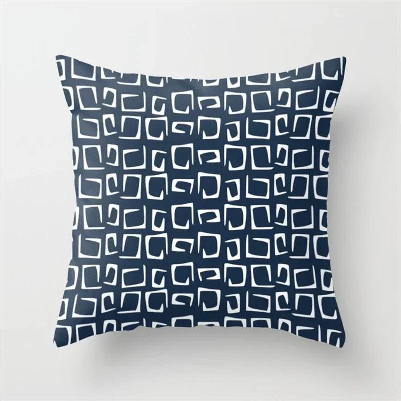 New Deep Blue Nordic Geometry Double-Sided Printed Pillow Cover Short Plush Suitable Living Rooms Bedrooms Throw Cushion Cover