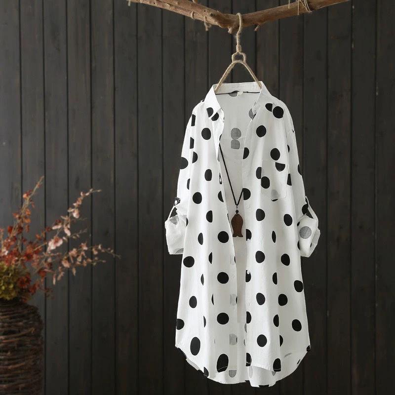 Camicia Estiva da Donna a Maniche Lunghe con Bottoni Singola Fila Giacca Sottile Casual Larga