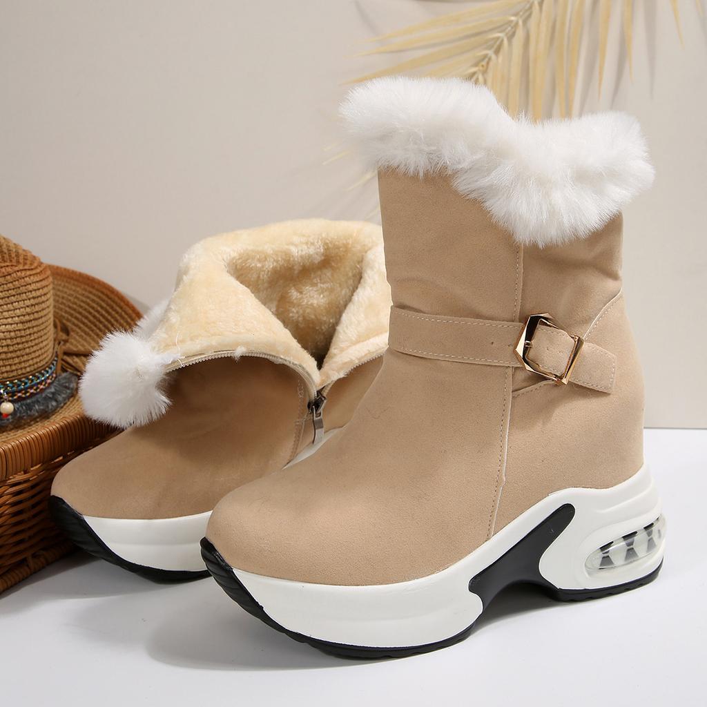 Fashion Women's Belt-buckle Warm Large-sized Snow Boots for Women 2025 Winter New Style Side Zipper Wool Cotton Shoes