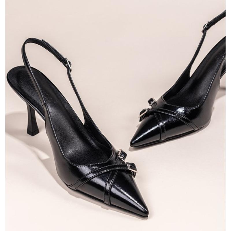 Fashionable Pointed Toe Shallow Mouth New High-heeled Shoes Summer Elegant Buckle Decorated Stiletto Black Women's Shoes