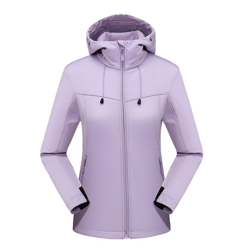 Outdoor Soft Shell Jacket Men's Waterproof Women's Warm Soft Shell Jacket Women's Velvet Single-layer Windproof Autumn Jacket Trench Coat