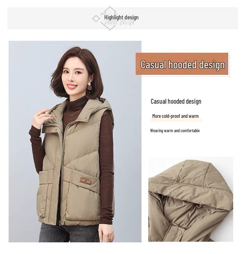 Women's Winter Hooded Down Vest - 2025 Lightweight, Thickened Fashion Trend for Moms