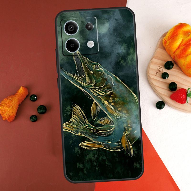 Pike Fish Fishing Lure Case For Xiaomi Redmi Note 14 13 Pro 9 10 11 12 Pro 10S 11S 12S Redmi 14C 13C 10C 12C Coque
