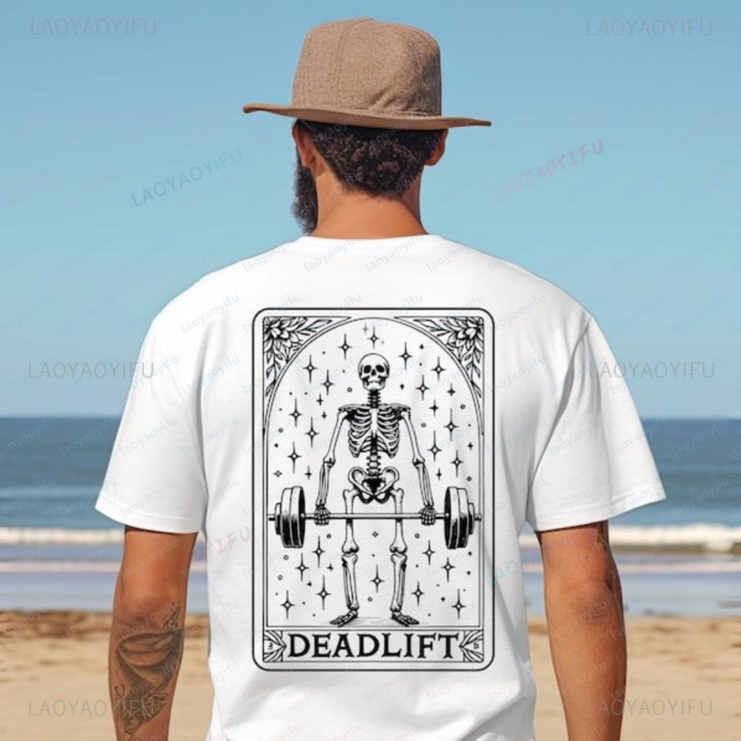 Skeleton Deadlift Gym Barbell Bodybuilding Workout TShirt Dumbbell Funny Man Summer High Quality Cotton Graphic T Shirts S чёрный