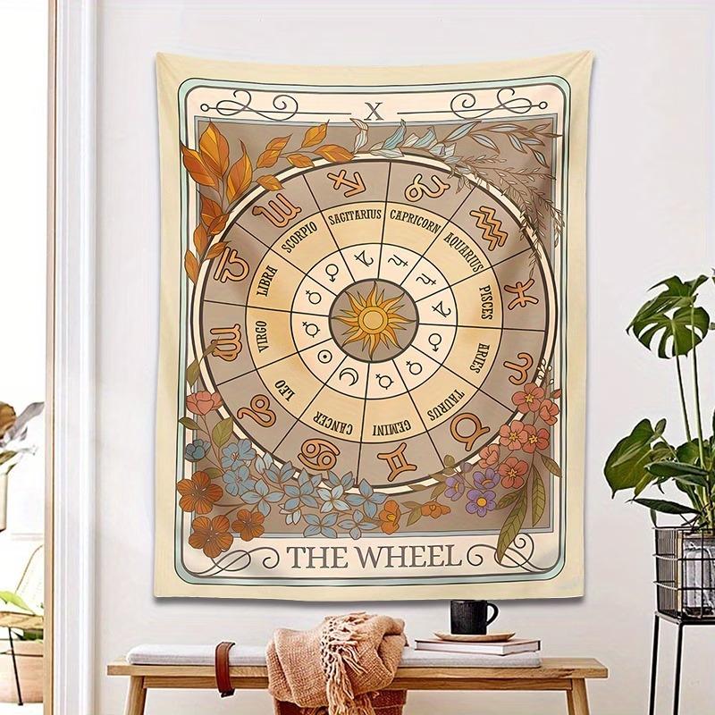 The Wheel of Fortune Tarot Tapestry Vintage Zodiac Wall Hanging Occult Mystic Art for Bedroom Home Decor Wall Tapestry 100X70CM