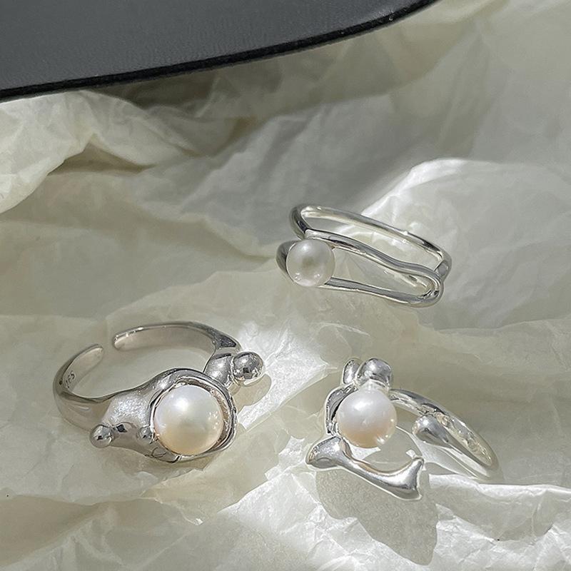Trendy Geometric Pearl Ring In Elegant Vintage Style For Women Adjustable Jewelry Fashion