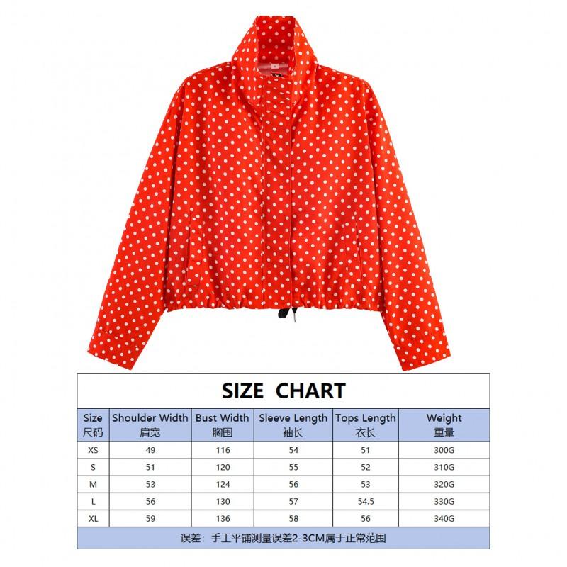 Womens Stand Collar Long Sleeve Colorblock Polka Dot Drawstring Jacket Short Outerwear