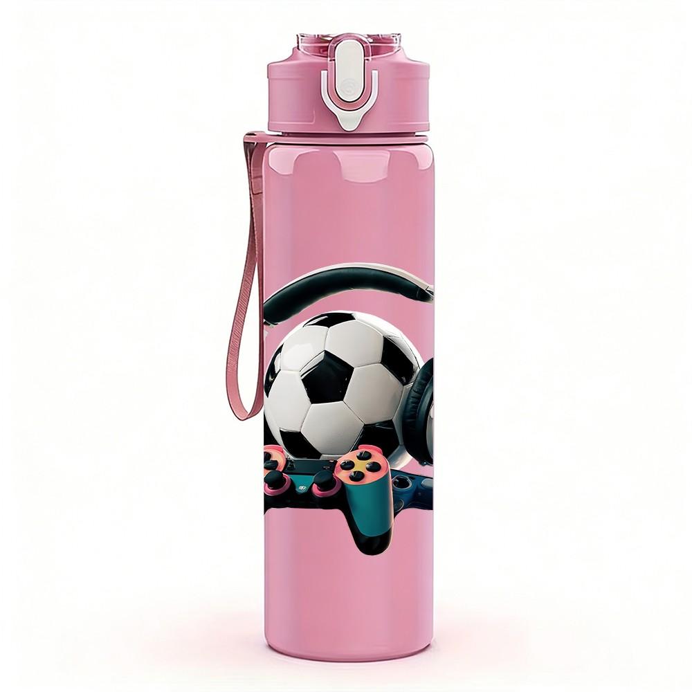 1PC Cute Soccer Ball Cartoon 750ml Color Plastic Sports Water Bottle Leakproof Flip Straw Lid Suitable for Sports Office Home Use