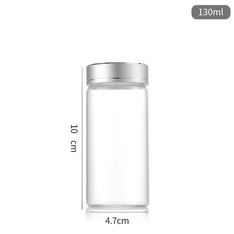47mm Transparent Glass Bottle with Oxidized Silver Cap for Cereal, Tea, or Candy Storage