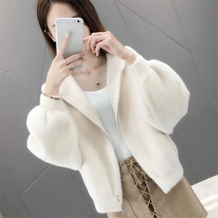 Women's Elegant 2025 Autumn/Winter Korean Style Faux Mink Long Sleeve Cardigan