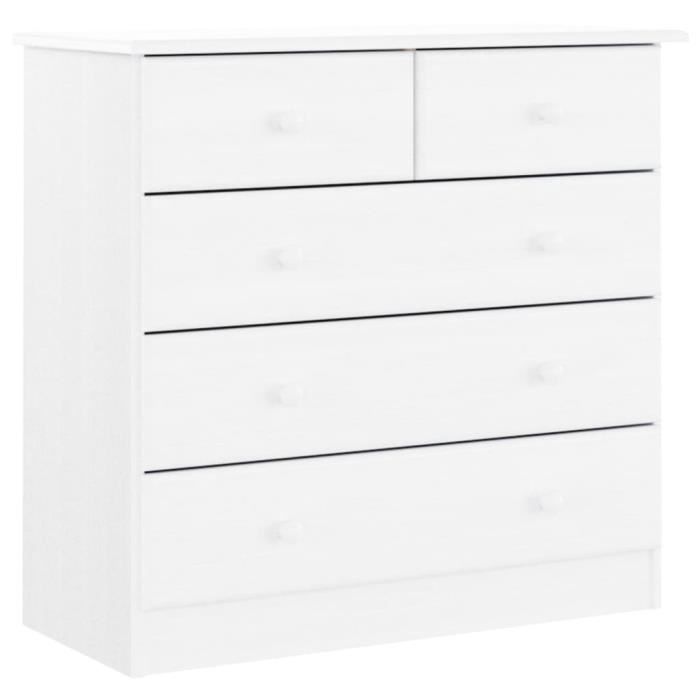 Chest of Drawers - ALTA - White - Solid Pine Wood - 5 Drawers - 77x35x73 Cm