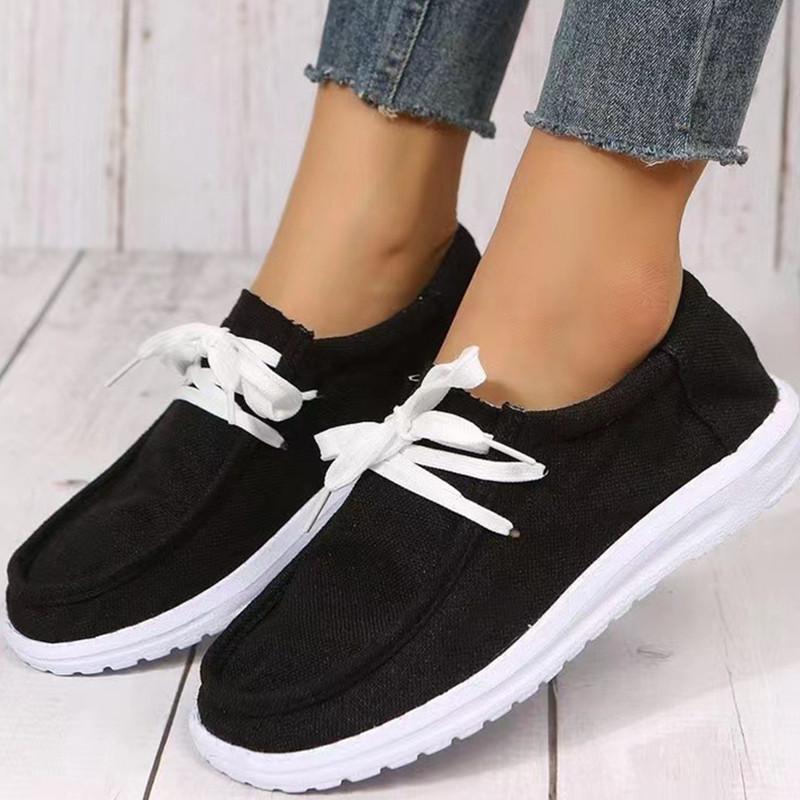 Frühlings- und Sommerschuhe, Einzelschuhe in Übergröße, Damen-Low-Top-Schuhe mit rundem Kopf und flacher Schnürung, lässige Damenschuhe mit flachem Boden