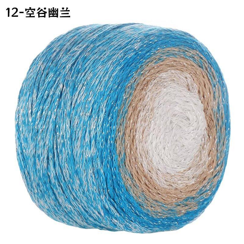 Gradual Change Cake Color Hollow Cotton Flash Silk Segment Dyed Crochet Bag Round Strand Colored Cotton Thread 200G