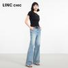 Jinyujie Women's Mid-Waist Loose Straight Wide-Leg Jeans
