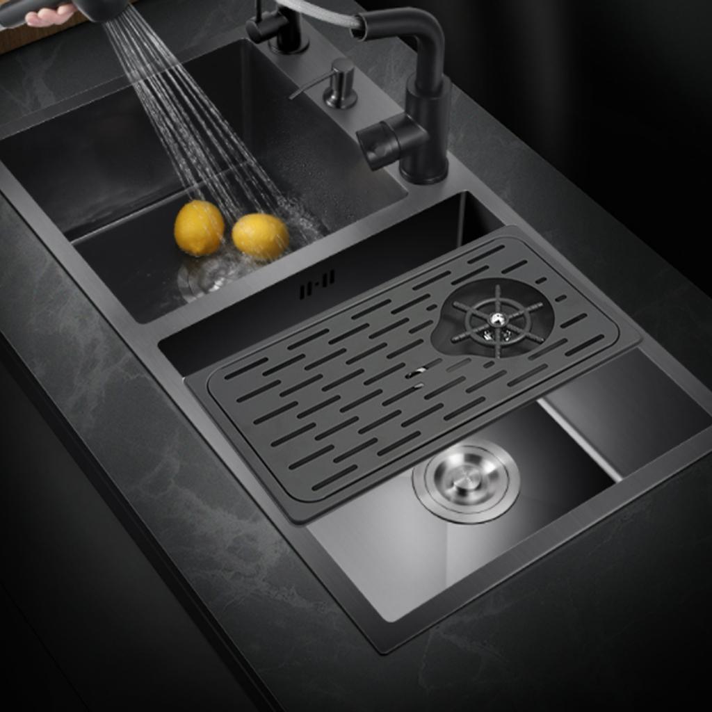 rinser with Drip Tray Sink Accessories for Kitchen - black, 42.5x23x3cm