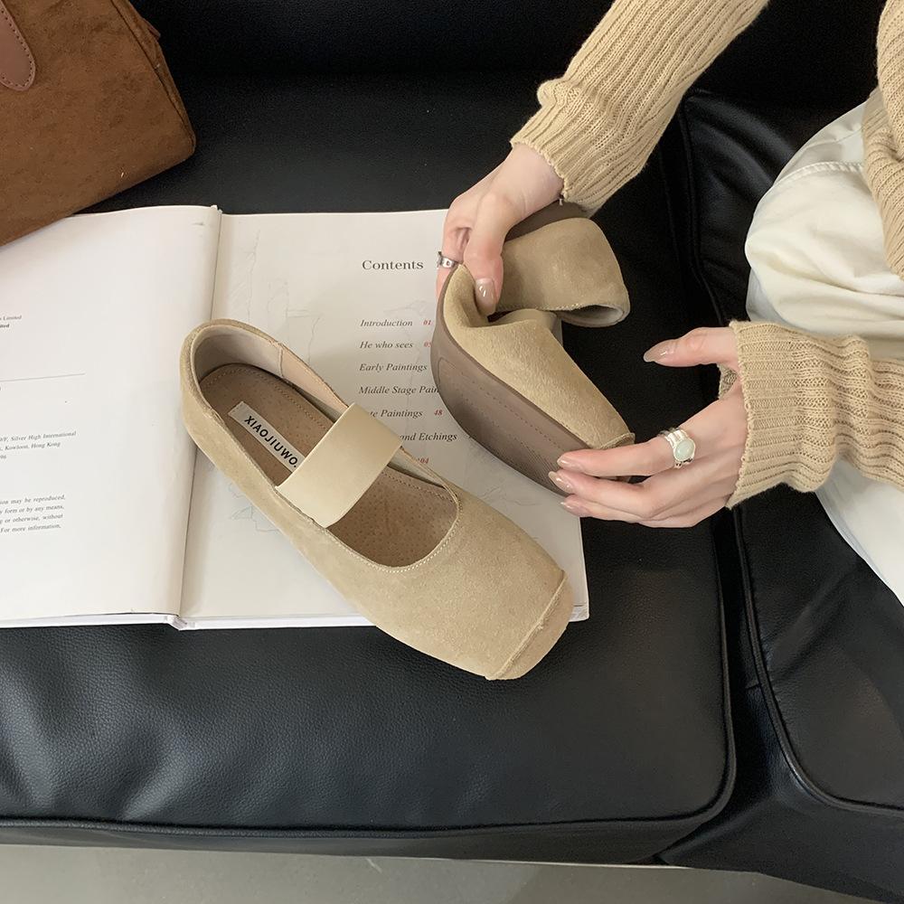 Main Push Version! Ballet Soft Leather Round Head Shallow Mouth Single Shoes Women's Autumn New Retro Elastic Band Flat-soled Beanie Shoes