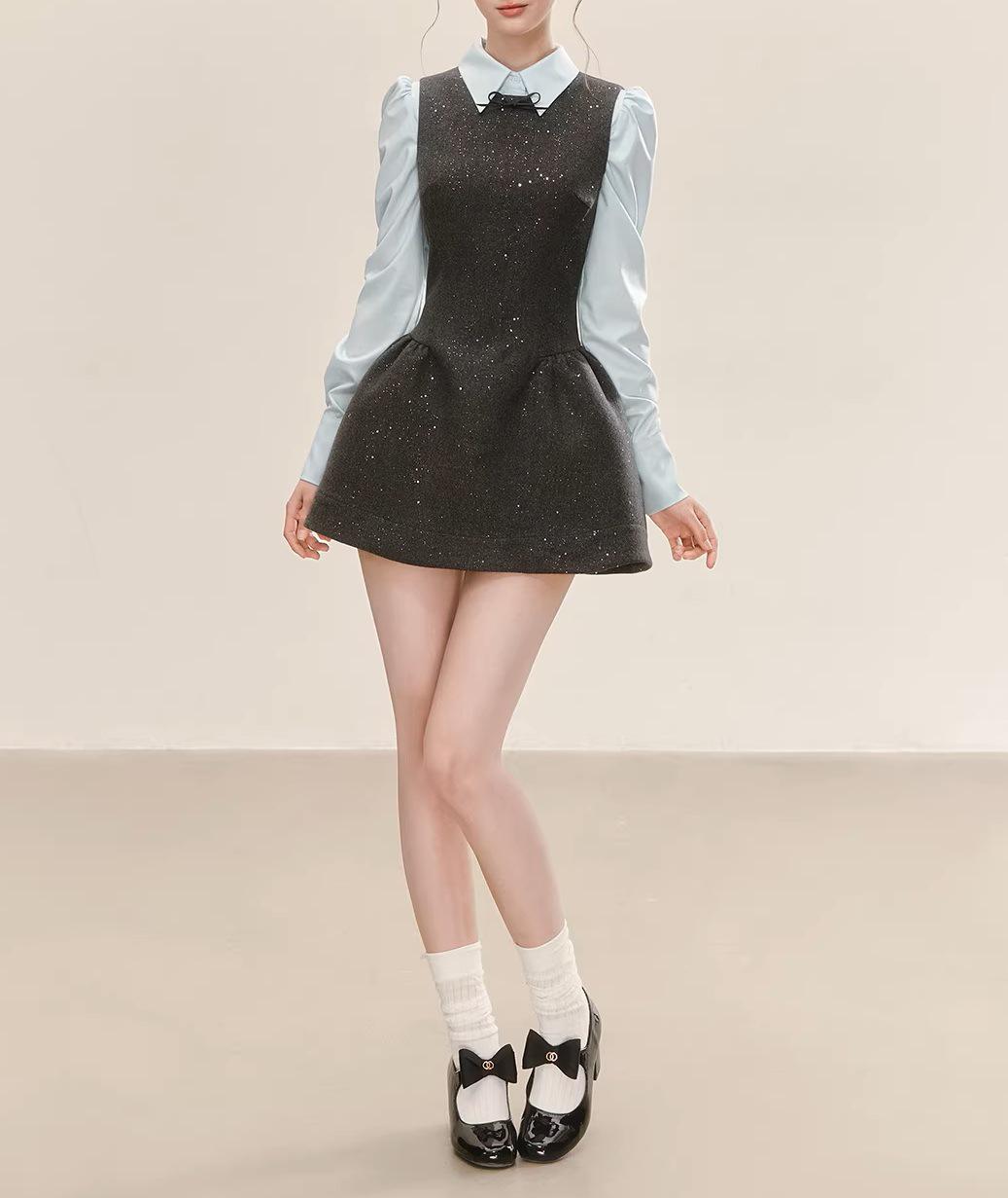 Elegant Gray Sleeveless Vest Dress - Slimming, Waist-Cinching, High-End Spring Style Medium