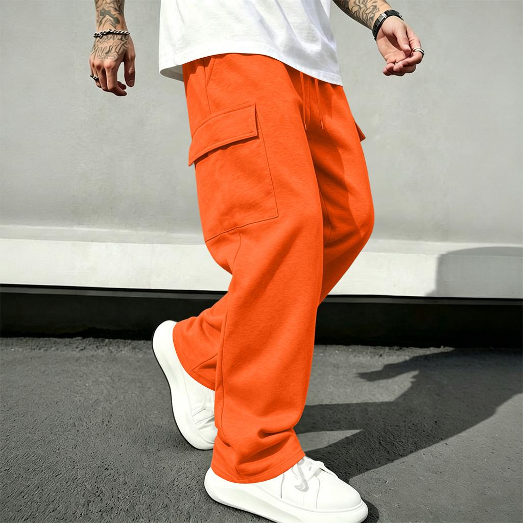 Men's Casual Cargo Pants with Elastic Waistband and Drawstring Straight Leg Joggers