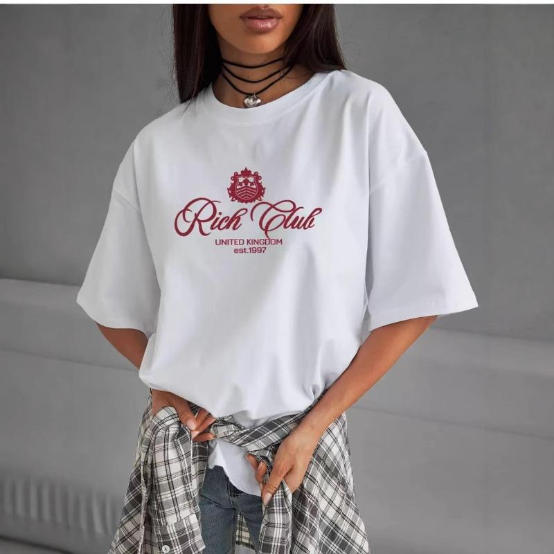 Pure Cotton Sweet Fresh Print Age Reducing Loose Slimming Personalized Casual Comfortable Round Neck Short Sleeved Shirt