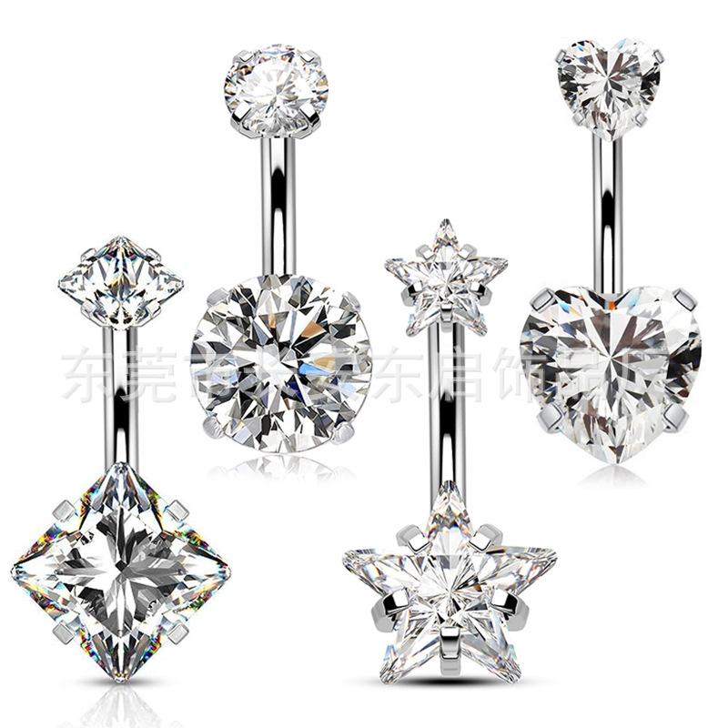 

Пирсинг пупка из нержавеющей стали с цирконом, круглый, квадратный, пентаграмма, любовь, модный пирсинг