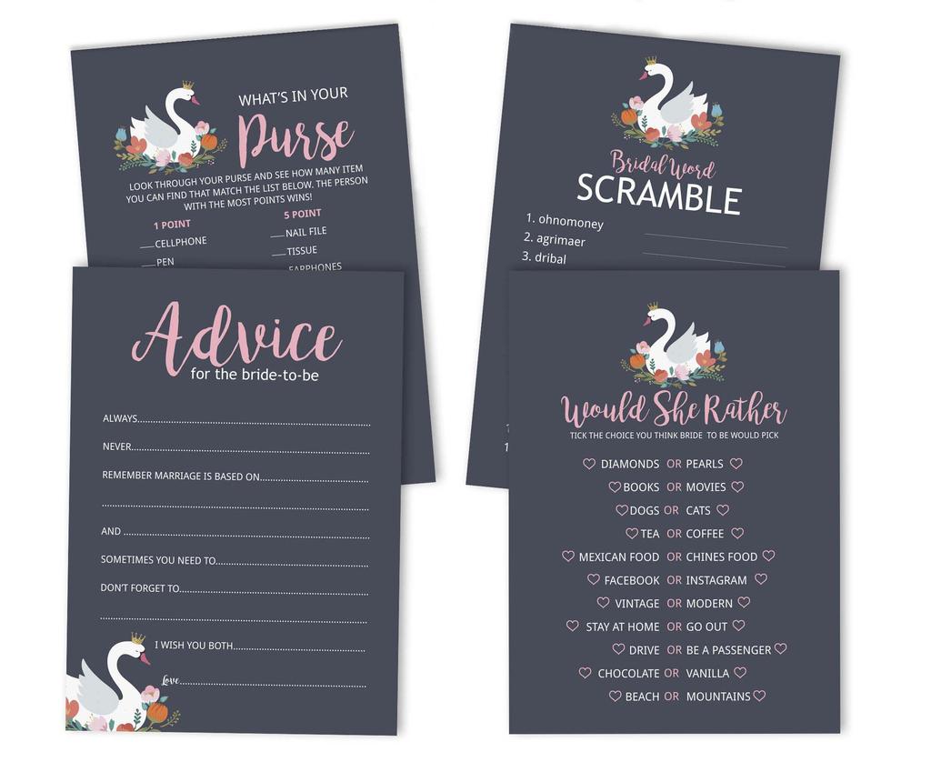 Inkdotpot Bachelorette Party Games Set Bundle Of 4(50 Sheets Each) W Miss To Mrs Gold Banner Swan Fun Bridal Shower Games