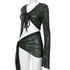 Ensemble crop top à manches longues à lacets en dentelle résille et jupe courte - Mode d'été européenne et américaine pour femmes