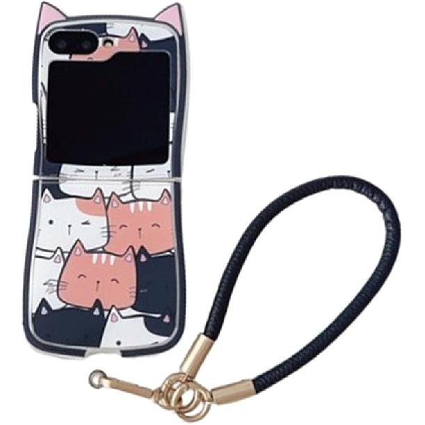 

Чехол для телефона Samsung Galaxy Z Flip 6, Милый мультяшный дизайн с котиком, Забавный дизайн с кошачьими ушками каваи, Чехол для телефона Galaxy Z Flip 6 с ремешком на запястье(котенок) Kitty