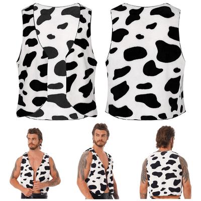 Mens Cow Print Vest Halloween Fancy Dress Ball Costume Flannel Waistcoat Tops