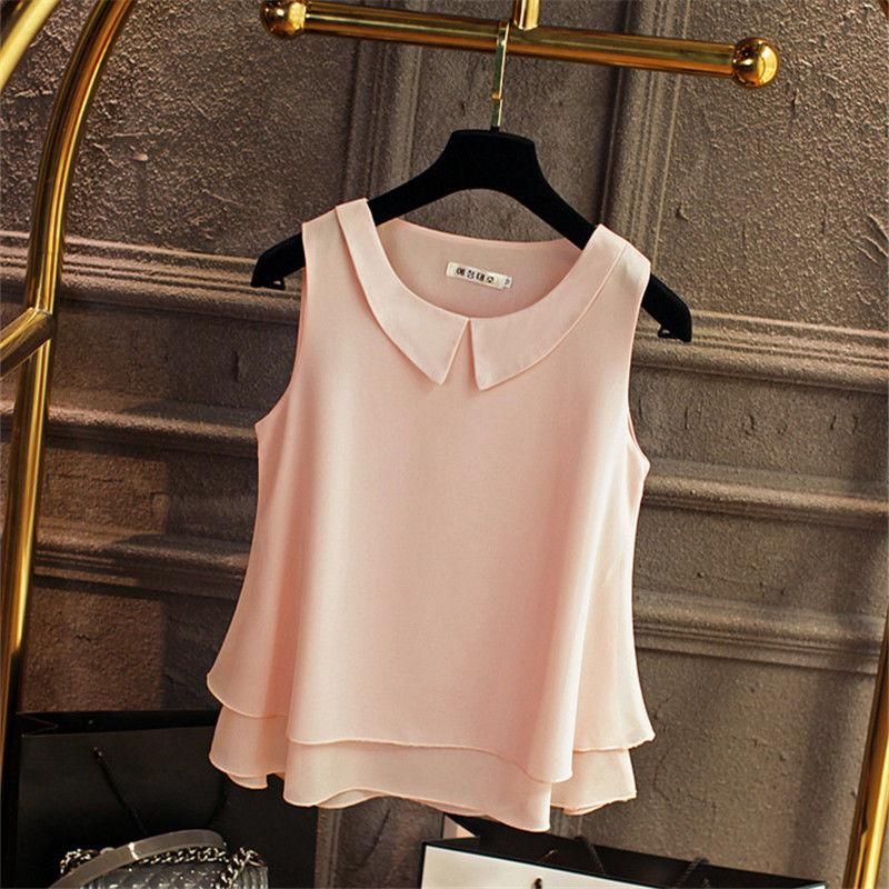 Women's Peter Pan Collar Double-Layer Chiffon Sleeveless Blouse