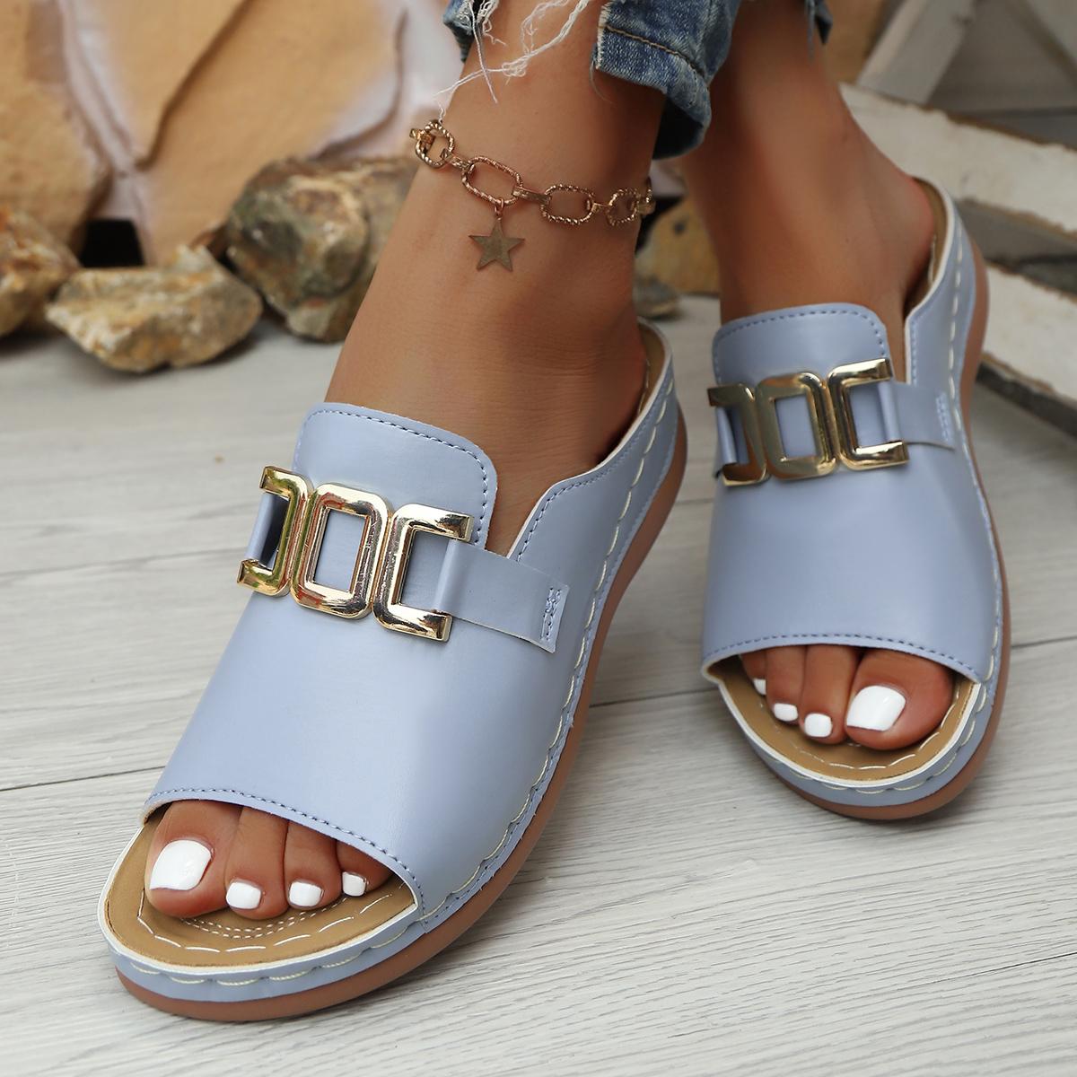 

Модные летние новые женские тапочки Повседневные сандалии на плоской подошве Тренд 2025 Обувь с ремешком через пятку Женские шлепанцы Спортивные слайды Zapatos Mujer Sandalias 36 королевский синий