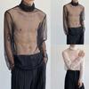 Mens Long Sleeve Sheer Mesh Turtleneck Tops for Casual Nightclub Style