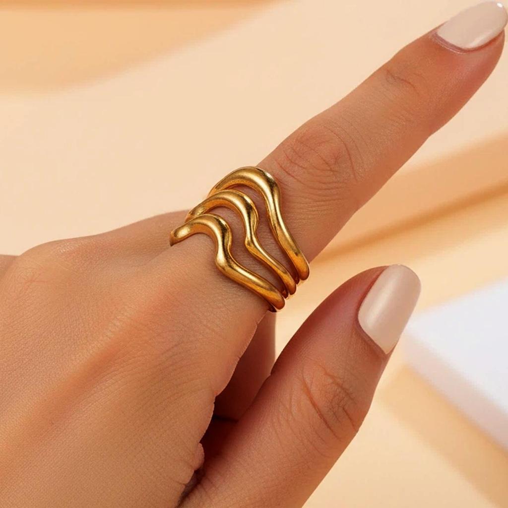 INS Style Geometric Stainless Steel Wide-Band Ring for Women