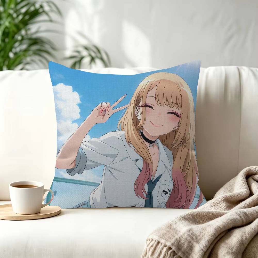 Kwaii Anime MMarin Kitagawa Decorative Polyester Throw Pillow Cover Square Suitable for Home Office Coffee Shop Decor