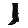 Pointed-toe Shoes, Knee-length Boots, New Women's Belt-buckle Cigarette Boots, High-heeled Long Boots